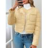 imageCicy Bell Womens Cropped Puffer Jackets Quilted Lightweight Collarless Button Down Warm Winter Coats with PocketsBeige