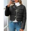 imageCicy Bell Womens Cropped Puffer Jackets Quilted Lightweight Collarless Button Down Warm Winter Coats with PocketsBlack