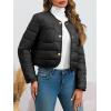 imageCicy Bell Womens Cropped Puffer Jackets Quilted Lightweight Collarless Button Down Warm Winter Coats with PocketsBlack