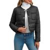 imageCicy Bell Womens Cropped Puffer Jackets Quilted Lightweight Collarless Button Down Warm Winter Coats with PocketsBlack