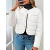 imageCicy Bell Womens Cropped Puffer Jackets Quilted Lightweight Collarless Button Down Warm Winter Coats with PocketsWhite