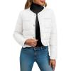 imageCicy Bell Womens Cropped Puffer Jackets Quilted Lightweight Collarless Button Down Warm Winter Coats with PocketsWhite