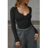 imageCicy Bell Womens Long Sleeve Tops Tight Ribbed Knit Scoop Neck Henley Shirts 2024 Fall Fitted Basic TeeBlack