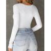 imageCicy Bell Womens Long Sleeve Tops Tight Ribbed Knit Scoop Neck Henley Shirts 2024 Fall Fitted Basic TeeWhite
