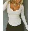 imageCicy Bell Womens Long Sleeve Tops Tight Ribbed Knit Scoop Neck Henley Shirts 2024 Fall Fitted Basic TeeWhite