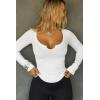 imageCicy Bell Womens Long Sleeve Tops Tight Ribbed Knit Scoop Neck Henley Shirts 2024 Fall Fitted Basic TeeWhite