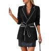 imageCicy Bell Womens Belted Casual Blazer Long Sleeve Open Front Contrast Binding Suit Jackets Dressy Blouse TopsBlack
