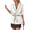 imageCicy Bell Womens Belted Casual Blazer Long Sleeve Open Front Contrast Binding Suit Jackets Dressy Blouse TopsWhite