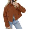 imageCicy Bell Womens Cropped Pea Coat Casual Double Breasted Stand Collar Long Sleeve Fall Short Jackets OutwearBrown
