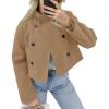 imageCicy Bell Womens Cropped Pea Coat Casual Double Breasted Stand Collar Long Sleeve Fall Short Jackets OutwearKhaki