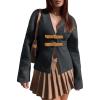 imageCicy Bell Womens Cropped Pea Coat V Neck Short Wool Jackets Vintage Casual Y2K Fall Open Front Blazer with BuckleBlack