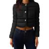 imageCicy Bell Womens Cropped Puffer Jackets Quilted Lightweight Collarless Button Down Warm Winter Coats with PocketsBlack