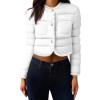 imageCicy Bell Womens Cropped Puffer Jackets Quilted Lightweight Collarless Button Down Warm Winter Coats with PocketsWhite