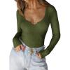 imageCicy Bell Womens Long Sleeve Tops Tight Ribbed Knit Scoop Neck Henley Shirts 2024 Fall Fitted Basic TeeArmy Green