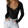 imageCicy Bell Womens Long Sleeve Tops Tight Ribbed Knit Scoop Neck Henley Shirts 2024 Fall Fitted Basic TeeBlack