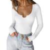 imageCicy Bell Womens Long Sleeve Tops Tight Ribbed Knit Scoop Neck Henley Shirts 2024 Fall Fitted Basic TeeWhite