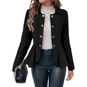 imageCicy Bell Elegant Women Blazer Business Work Office Peplum Hem Jacket Open Front Herringbone CoatsBlack