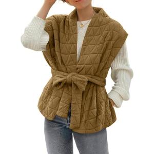 imageCicy Bell Womens Diamond Quilted Puffer Vest Open Front Puffy Sleeveless Jacket Fall Work Casual OuterwearArmy Green