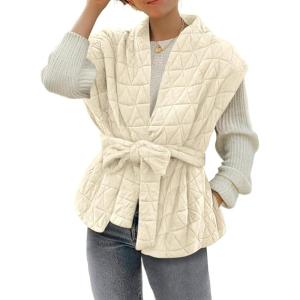 imageCicy Bell Womens Diamond Quilted Puffer Vest Open Front Puffy Sleeveless Jacket Fall Work Casual OuterwearBeige