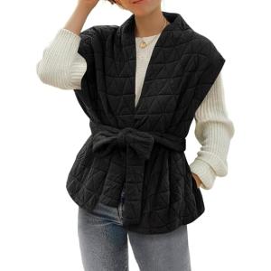 imageCicy Bell Womens Diamond Quilted Puffer Vest Open Front Puffy Sleeveless Jacket Fall Work Casual OuterwearBlack