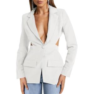 imageCicy Bell Womens Fitted Sexy Blazers Casual Open Front Long Sleeve Trendy Tailored Cut Out Blazer JacketsWhite