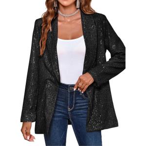 imageCicy Bell Womens Sequin Shiny Blazer Casual Laple Long Sleeve Sparkly Party Jackets BlazerBlack