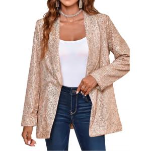 imageCicy Bell Womens Sequin Shiny Blazer Casual Laple Long Sleeve Sparkly Party Jackets BlazerChampagne Gold