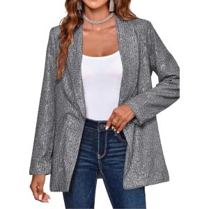 imageCicy Bell Womens Sequin Shiny Blazer Casual Laple Long Sleeve Sparkly Party Jackets BlazerGrey