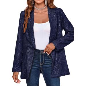 imageCicy Bell Womens Sequin Shiny Blazer Casual Laple Long Sleeve Sparkly Party Jackets BlazerNavy