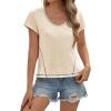 imageCicy Bell Womens Cropped Scoop Neck Tshirts Summer Cap Short Sleeve Exposed Seam Tops Casual Loose Fit Cotton Tee ShirtsApricot