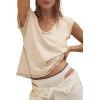 imageCicy Bell Womens Cropped Scoop Neck Tshirts Summer Cap Short Sleeve Exposed Seam Tops Casual Loose Fit Cotton Tee ShirtsApricot