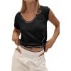 imageCicy Bell Womens Cropped Scoop Neck Tshirts Summer Cap Short Sleeve Exposed Seam Tops Casual Loose Fit Cotton Tee ShirtsBlack