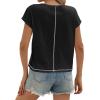 imageCicy Bell Womens Cropped Scoop Neck Tshirts Summer Cap Short Sleeve Exposed Seam Tops Casual Loose Fit Cotton Tee ShirtsBlack