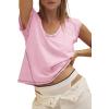 imageCicy Bell Womens Cropped Scoop Neck Tshirts Summer Cap Short Sleeve Exposed Seam Tops Casual Loose Fit Cotton Tee ShirtsLight Pink