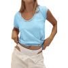 imageCicy Bell Womens Cropped Scoop Neck Tshirts Summer Cap Short Sleeve Exposed Seam Tops Casual Loose Fit Cotton Tee ShirtsSky Blue