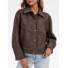 imageCicy Bell Womens Faux Leather Bomber Jackets Button Down Vintage Casual Moto Coats Loose Fit Fall Fashion OuterwearCoffee