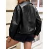 imageCicy Bell Womens Faux Leather Bomber Jackets Zip Up Cropped Lapel Moto Coats Trendy Casual Outerwear with PocketsBlack