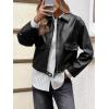 imageCicy Bell Womens Faux Leather Bomber Jackets Zip Up Cropped Lapel Moto Coats Trendy Casual Outerwear with PocketsBlack