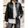 imageCicy Bell Womens Faux Leather Bomber Jackets Zip Up Cropped Lapel Moto Coats Trendy Casual Outerwear with PocketsBlack