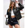imageCicy Bell Womens Faux Leather Bomber Jackets Zip Up Cropped Lapel Moto Coats Trendy Casual Outerwear with PocketsBlack