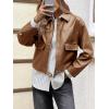 imageCicy Bell Womens Faux Leather Bomber Jackets Zip Up Cropped Lapel Moto Coats Trendy Casual Outerwear with PocketsBrown