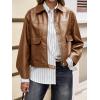 imageCicy Bell Womens Faux Leather Bomber Jackets Zip Up Cropped Lapel Moto Coats Trendy Casual Outerwear with PocketsBrown