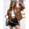 imageCicy Bell Womens Faux Leather Bomber Jackets Zip Up Cropped Lapel Moto Coats Trendy Casual Outerwear with PocketsBrown