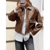 imageCicy Bell Womens Faux Leather Bomber Jackets Zip Up Cropped Lapel Moto Coats Trendy Casual Outerwear with PocketsDark Brown