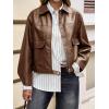 imageCicy Bell Womens Faux Leather Bomber Jackets Zip Up Cropped Lapel Moto Coats Trendy Casual Outerwear with PocketsDark Brown