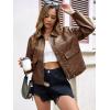 imageCicy Bell Womens Faux Leather Bomber Jackets Zip Up Cropped Lapel Moto Coats Trendy Casual Outerwear with PocketsDark Brown