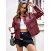 imageCicy Bell Womens Faux Leather Bomber Jackets Zip Up Cropped Lapel Moto Coats Trendy Casual Outerwear with PocketsWine Red