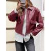 imageCicy Bell Womens Faux Leather Bomber Jackets Zip Up Cropped Lapel Moto Coats Trendy Casual Outerwear with PocketsWine Red