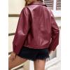 imageCicy Bell Womens Faux Leather Bomber Jackets Zip Up Cropped Lapel Moto Coats Trendy Casual Outerwear with PocketsWine Red