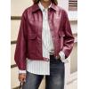 imageCicy Bell Womens Faux Leather Bomber Jackets Zip Up Cropped Lapel Moto Coats Trendy Casual Outerwear with PocketsWine Red